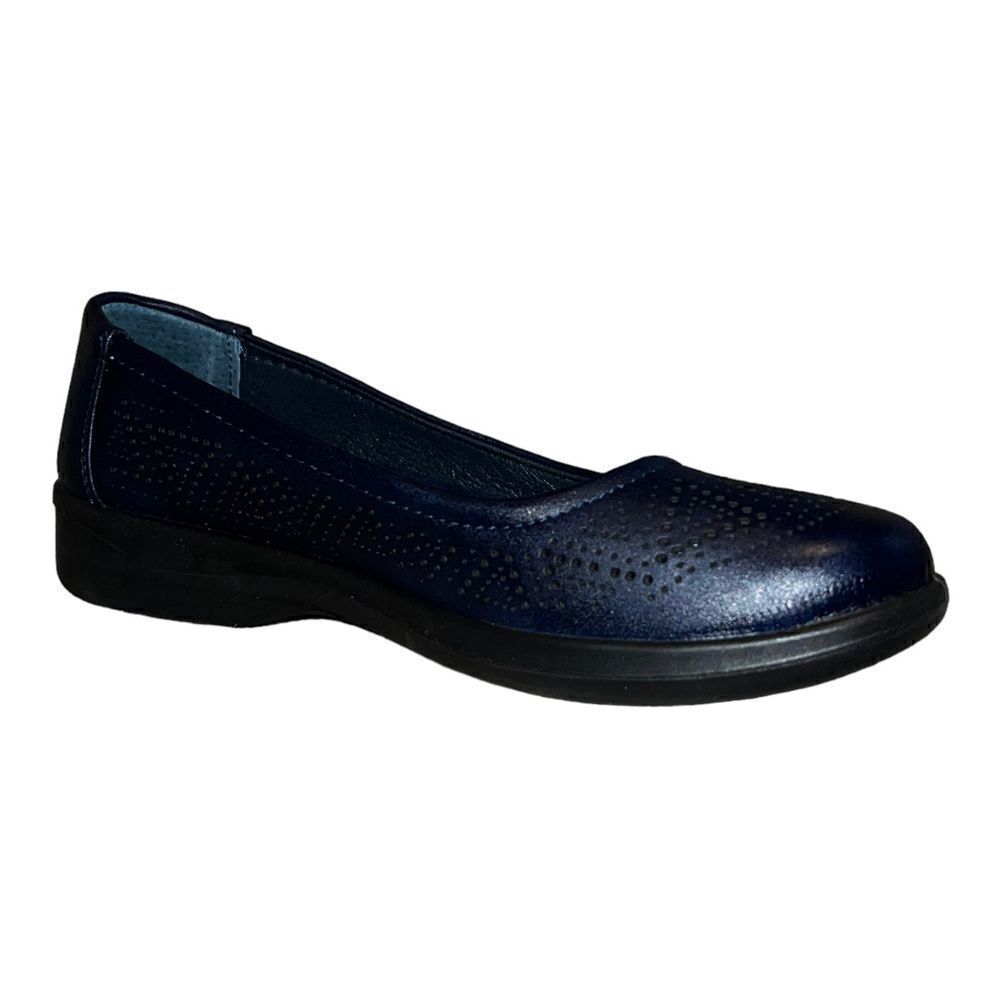 Easy Street Womens Tex Comfort Flats Faux Leather Perforated Navy 8M New
